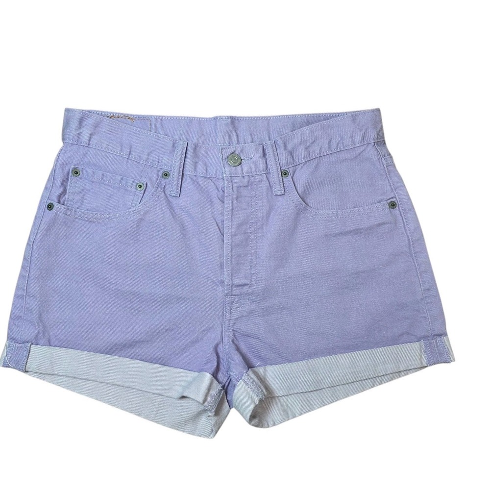 Levis 501 Women Denim Shorts Size 30 Purple Lavender High Rise Cuffed Button Fly